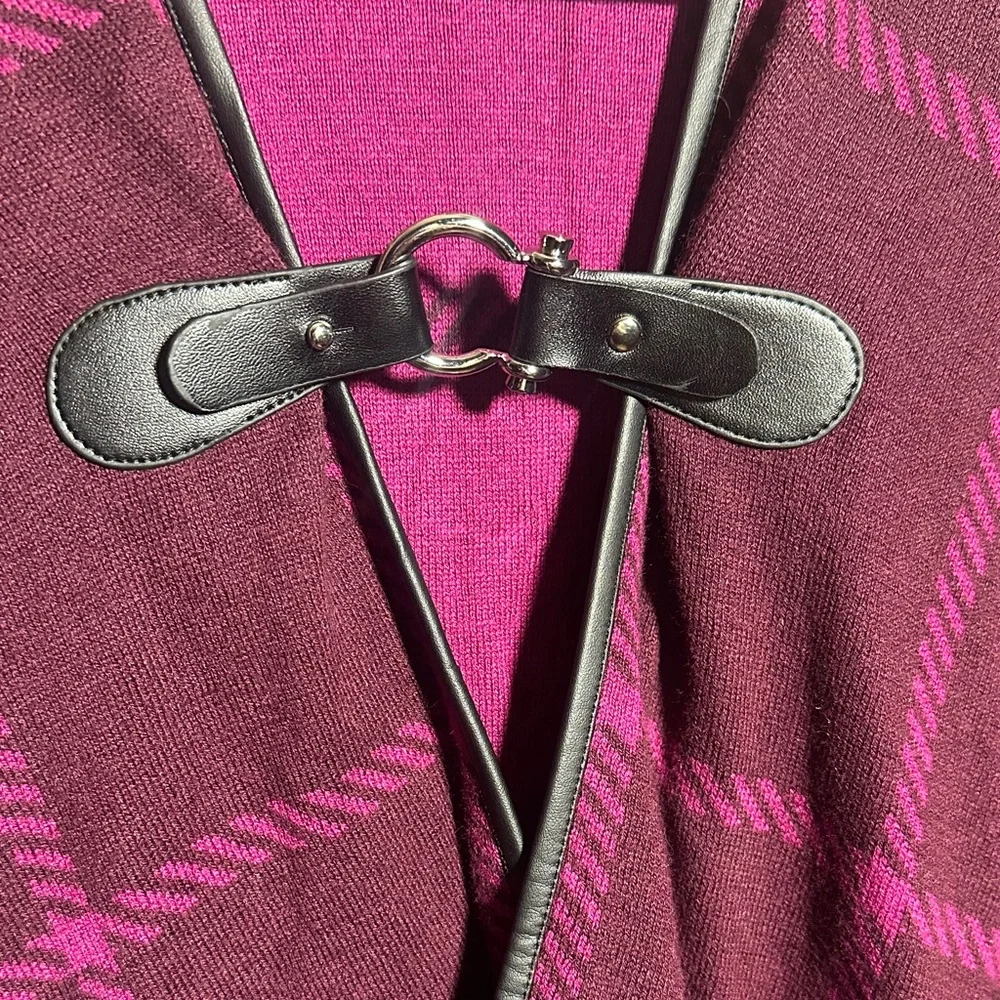 Talbots XS /‎ S Maroon Plaid Ruana Wrap Sweater - Picture 4 of 6